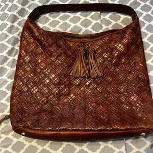 Patricia Nash Rich Brown Woven Hobo Bag